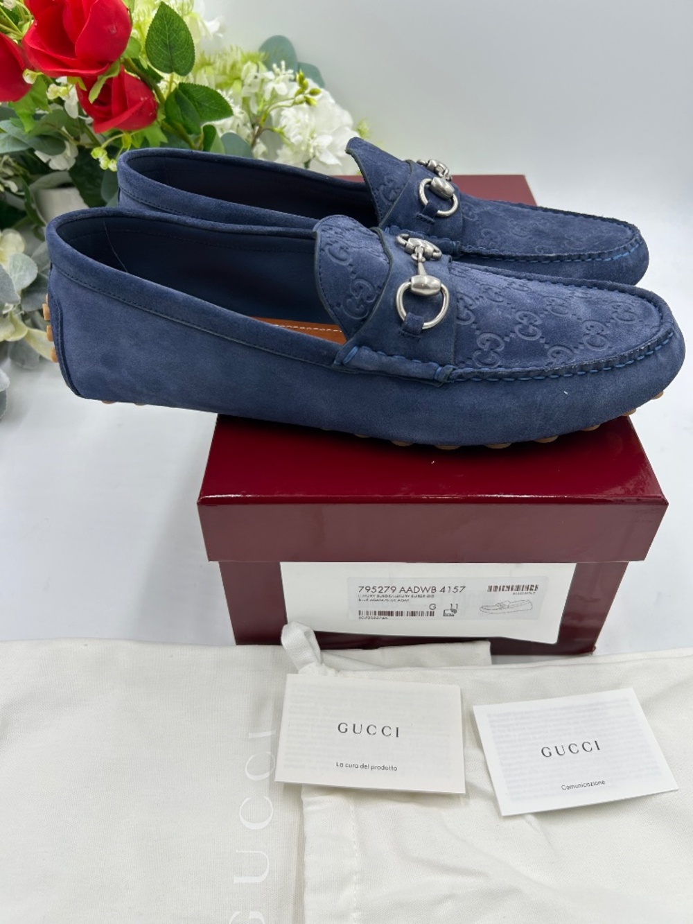 Men’s Gucci blue suede GG embossed loafer. Size 11.(fits 11.5) Made in Italy - Picture 9 of 11